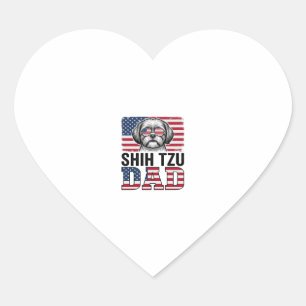 Adesivo Coração Camisa Patriótica para Cão Pai Shih Tzu Vintage De