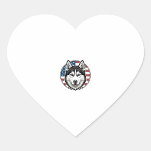 Adesivo Coração Camisa Vetorial do Cão Patriótico Husky Vintage_1
