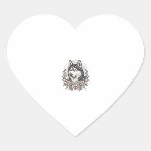 Adesivo Coração Camisa Vintage Husky Floral Portrait Design_1