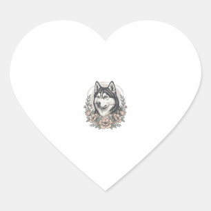 Adesivo Coração Camisa Vintage Husky Floral Portrait Design_1
