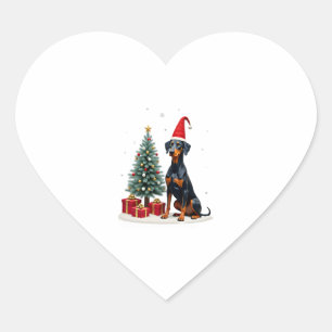Adesivo Coração Camiseta Árvore de Natal Cachorro Doberman Engraça