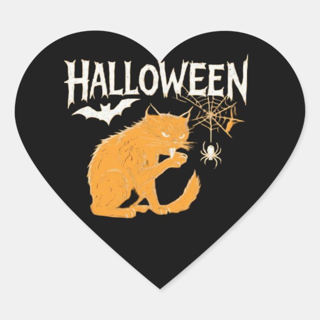 Adesivo Coração Camiseta Clássica de Halloween de Gato de Vampiro (Frente)