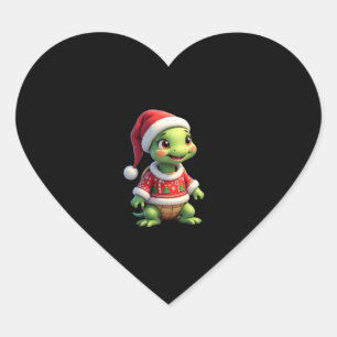 Adesivo Coração Camiseta de Natal da Tartaruga com Chapéu do Papai