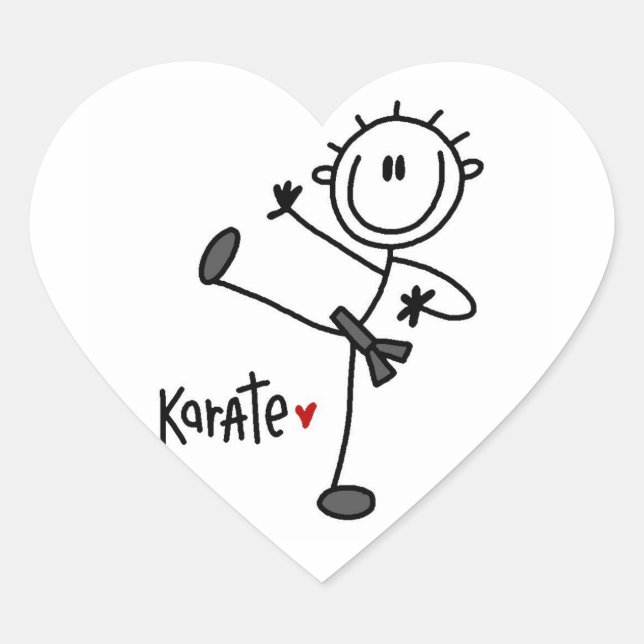 Adesivo Coração Camisetas e Presentes Básicos de Karatê com Boneco (Frente)