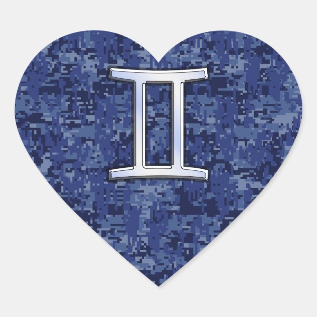 Adesivo Coração Camo Digital Azul Marinho Símbolo Zodiac Moderno G (Frente)