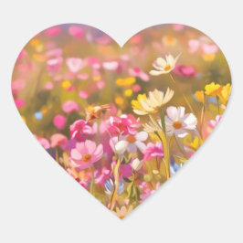 Adesivo Coração Campo de Flores Selvagens Rosa 2025