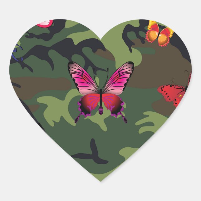 Adesivo Coração camuflagem de borboletas (Frente)