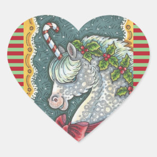 ADESIVO CORAÇÃO CANDY CANE CHRISTMAS UNICORN, HORSE PONY STICKERS