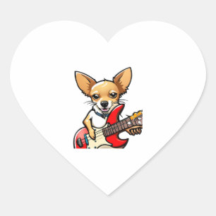 Adesivo Coração Cão Chihuahua tocando violão elétrico. Vetor