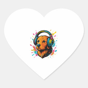 Adesivo Coração Cão Colorido com Fones de ouvido