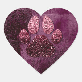 Adesivo Coração Cão Pet Paw Rosa Burgund Glitter Heart Spark