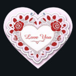 Adesivo Coração Cartão de Coração de Renda Delicada<br><div class="desc">Um desenho de coração decorativo com bordas de renda branca e volutas florais fluídas num fundo cor-de-rosa suave. Perfeito para Dia dos Namorados,  convites de casamento,  romance ou projetos temáticos de amor.</div>