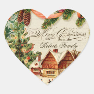 Adesivo Coração Cartão personalizado de patinagem da neve do nata