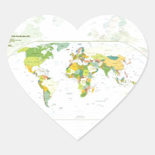 Adesivo Coração Cartaz do Atlas Político do Mapa Mundial: Decoraçã