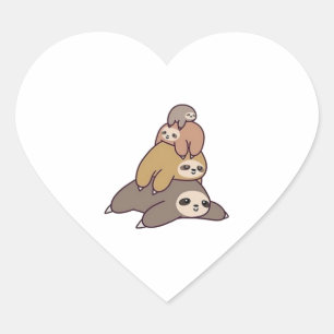 Adesivo Coração Cartoon Adorable Sloth Family