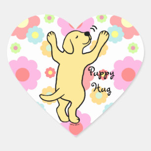 Adesivo Coração Cartoon Amarelo Labrador Puppy Hug Floral