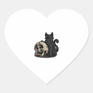 Adesivo Coração Cartoon Black Cat Skull Ilustração Para Adultos