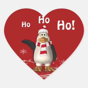 Adesivo Coração Cartoon Santa Claus Penguin Natal