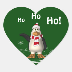 Adesivo Coração Cartoon Santa Claus Penguin Natal