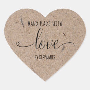 Adesivo Coração Casa feita com papel kraft tipográfico por amor