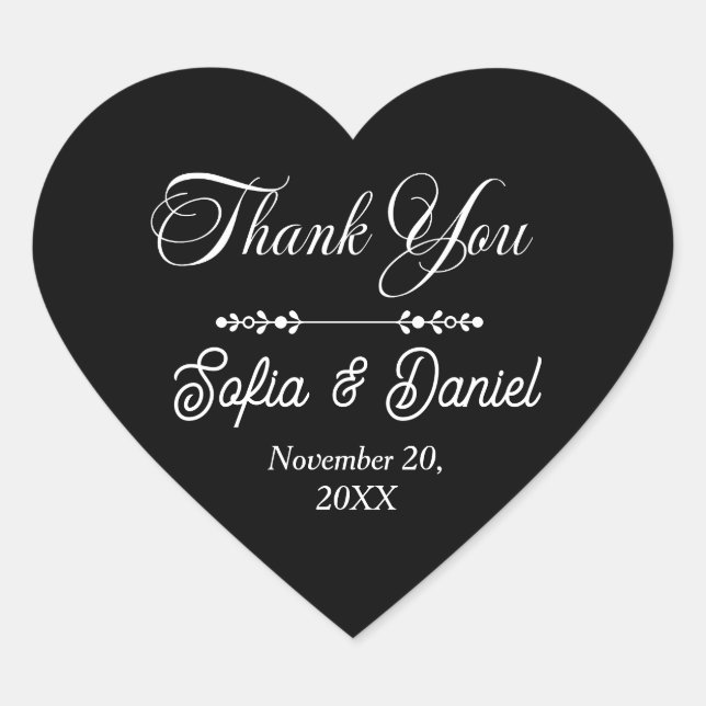 Adesivo Coração Casal Artístico Chic de Casamento Negro e Branco d (Frente)