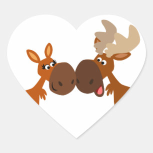 Adesivo Coração Casal bonito dos alces dos desenhos animados na