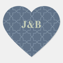 Adesivo Coração Casamento Azul com Padrão de Trabalho de Latência