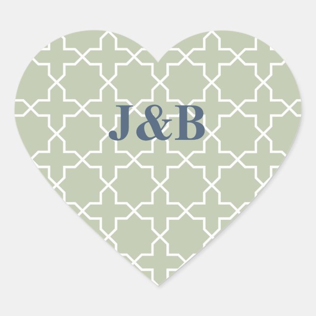 Adesivo Coração Casamento Azul com Padrão de Trabalho de Latência (Frente)