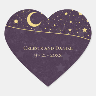 Adesivo Coração Casamento Celestial Estrelas e Lua Deep Purple