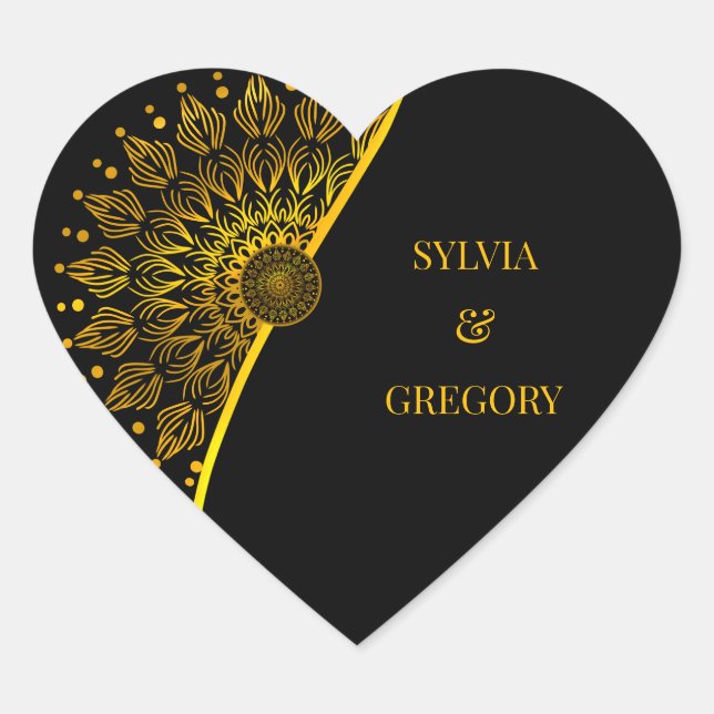 Adesivo Coração Casamento clássico de luxo elegante com mandala tr (Frente)