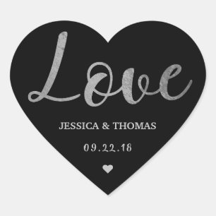 Adesivo Coração Casamento Com Amor De Script De Foil De Prata Chic