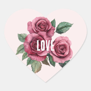 Adesivo Coração Casamento de Amor Floral das Rosas vermelhas Blush