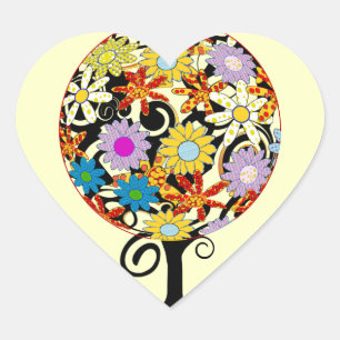 Adesivo Coração Casamento de Árvore Flor no Círculo de Floresta Má