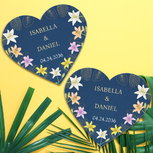 Adesivo Coração Casamento de Azul Floral Floral Exótico