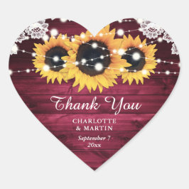 Adesivo Coração Casamento De Burgundy Rustic Wood Sunflower Obriga