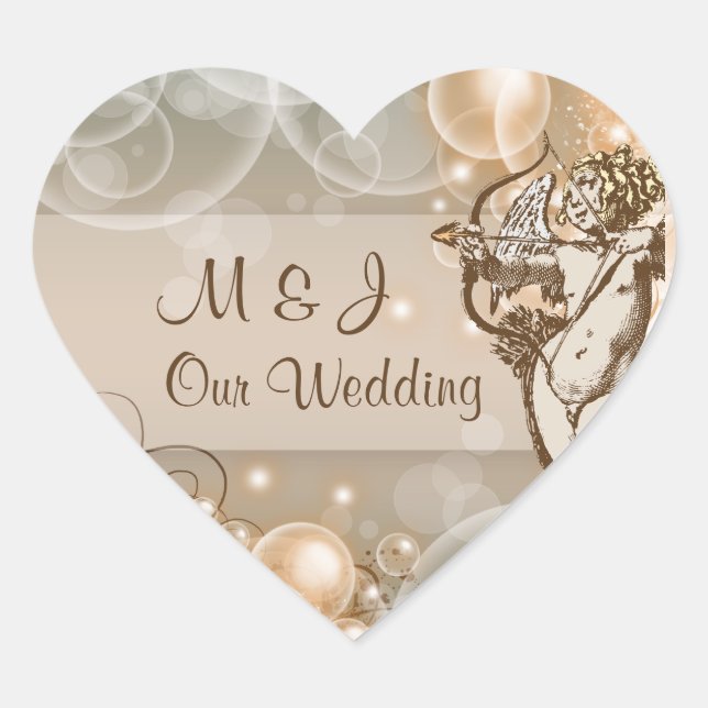 Adesivo Coração Casamento de creme de abacate pálido (Frente)