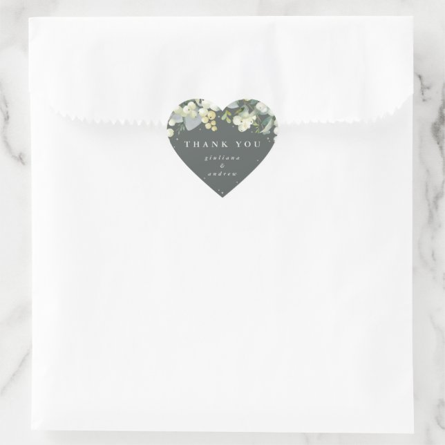 Adesivo Coração Casamento de Eucalyptus Verde Obrigado (Bolsa)