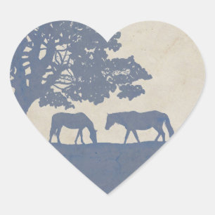 Adesivo Coração Casamento de Fazendas de Cavalo Azul e Vintage