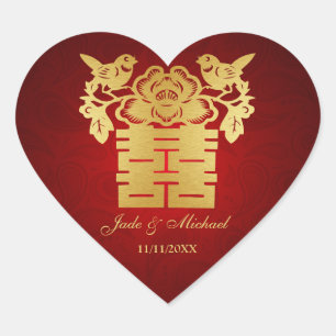 Adesivo Coração Casamento de Felicidade Dupla do Amor Chinês