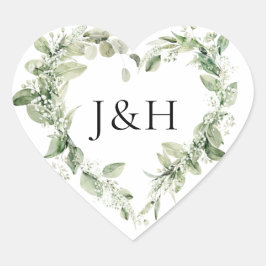 Adesivo Coração Casamento de Flores Brancas Luxuriantes e Folhagen