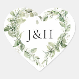 Adesivo Coração Casamento de Flores Brancas Luxuriantes e Folhagen