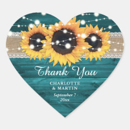 Adesivo Coração Casamento De Girassol Rústico Teal