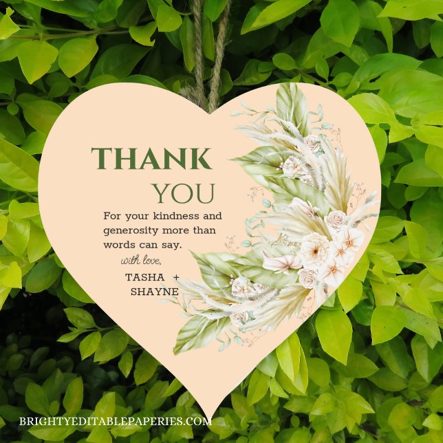 Adesivo Coração Casamento de Grass da Boêmia Elegante (A heartwarming addition to your wedding with our elegant pampas grass stickers.)