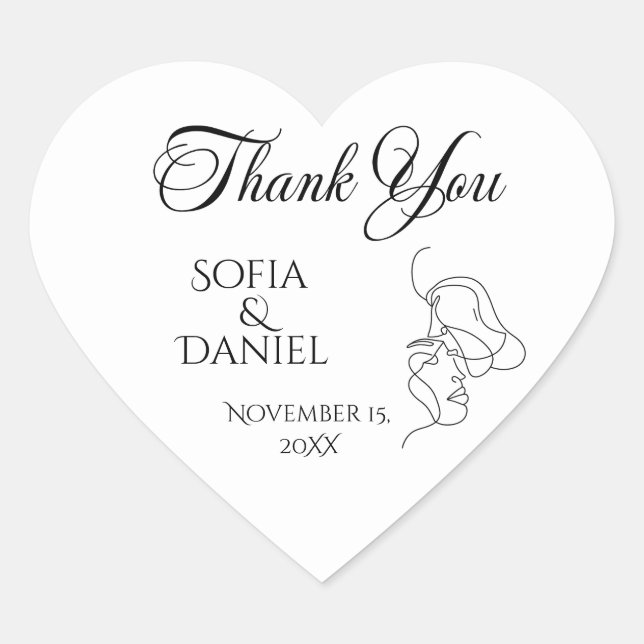 Adesivo Coração Casamento de ilustração de Casal de Arte de Linha  (Frente)