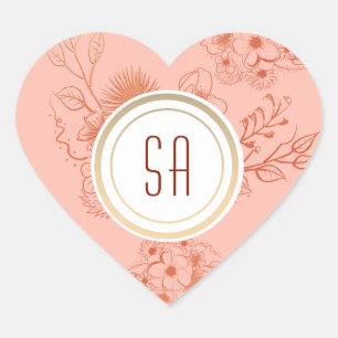 Adesivo Coração Casamento de Monograma Floral Boho