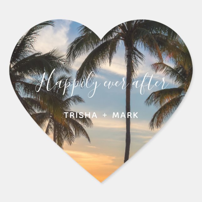 Adesivo Coração Casamento De Praia Feliz Para Sempre Após Favor De (Frente)