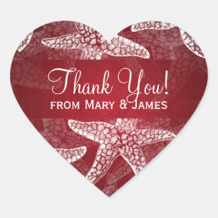 Adesivo Coração Casamento de Praia Obrigado Starfish Red