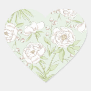 Adesivo Coração Casamento de Rosa Branca Verde Salvia