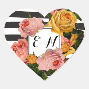 Adesivo Coração Casamento de Rosas de herança de faixa preta elega