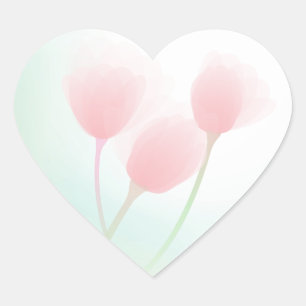 Adesivo Coração Casamento de Tulipas de Pastel Cor-de-Rosa Suave